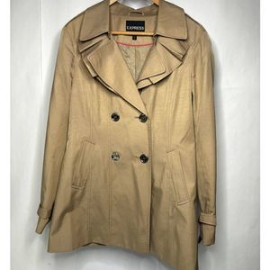 Express Womens Beige Trench Coat Jacket Functional Buttons Double Breasted